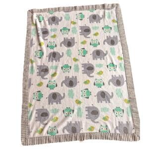 Garanimals Baby Blanket Lovey Owls Elephants Birds 30x40 Gray Ribbed Trim Fleece
